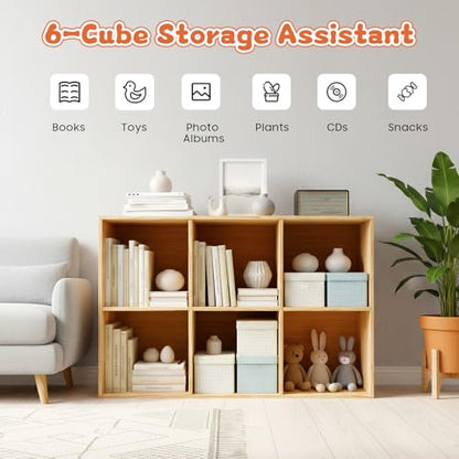 6 Cube Storage Organizer - Solid Wood Bookshelf - Cube Shelf - Vertical or Horizontal Bookcase - Open Book Shelf - Easy Assembly for Bedroom, Living Room, Office - size: 6-Cube