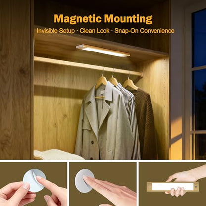 V4light Motion Sensor Cabinet Light, Rechargeable, Dimmable, 2Pcs, 9in | Gold aluminum, magnetic wireless, 1800mAh, 3 color temps & dimmable, ideal for kitchen cabinets, shelves & closets - color: Gold