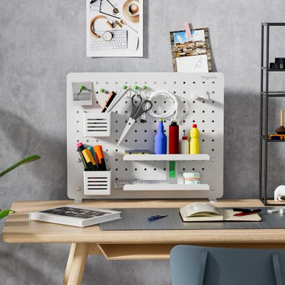 PEGZONE Clamp on Desk Pegboard, 20.4" x 16.5", with 15 Accessories, White - color: White, size: Large