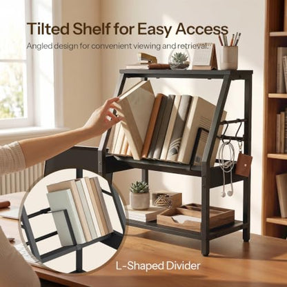 HOOBRO Desktop Bookshelf, 3-Tier Desk Organizer Shelf, Small Office Shelves - color: Black