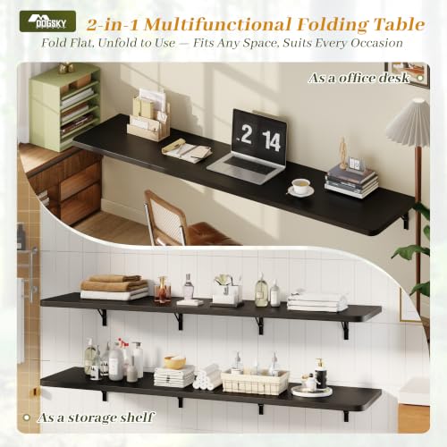 Dogsky Floating Wall Desk 72" x 16" - 600 lbs Heavy Duty Solid Pine - color: Black, size: 72" x 16"