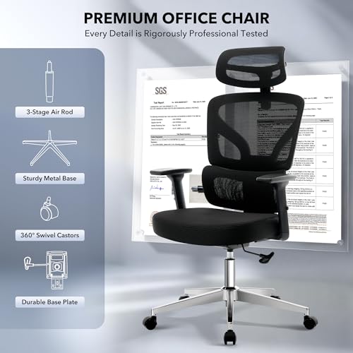 Ergonomic Office Chair Mesh – Adjustable Lumbar 3D Armrests High-Back Desk - color: Black-d1