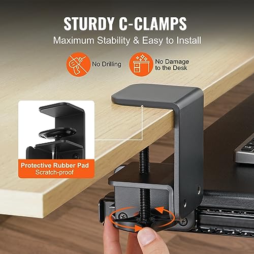 VEVOR Clamp on Keyboard Tray Under Desk, Desk Keyboard Tray Slide Out with Sturdy No-Drill C Clamp Mount, Large 26.8 x 11 inch Slide-Out Computer Drawer for Typing in Home, Office Work - style: C-CLAMP