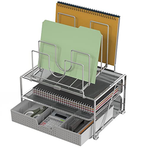 Deco Brothers Desktop File Organizer with Double Tray & 5 Folder Stand Gray - color: Sliver
