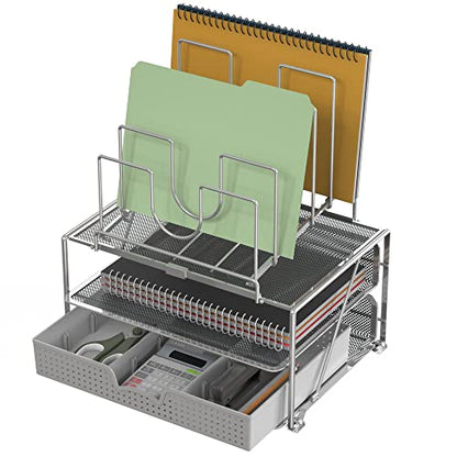 Deco Brothers Desktop File Organizer with Double Tray & 5 Folder Stand Gray - color: Sliver
