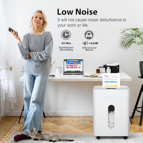 Wingwise Ultra Low Noise 42dB Paper Shredder for Home Office | 15 Sheets, P-4, 30 Mins Runtime, 6.6 gal, Corss Cut, Shreds CDs & Credit Cards