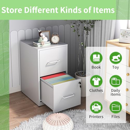 Metal File Cabinet with Drawer Heavy Duty Locking File Cabinets | Home Office Steel Filing Cabinet Vertical File Cabinets for Legal/Letter Size File,Assembly Required - color: White, size: 25.6"H-2 drawers