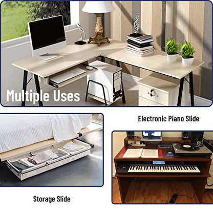 14" Keyboard Slide Heavy Duty Ball Bearing Slides Computer Tray Under Desk Rails Rack Cabinet Furniture Drawer Hardware Accessories with Adjustable Height Bracket & L Extension Support Bracket(Sliver) - style: Sliver