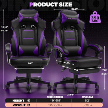 GTPLAYER Gaming Chair with Footrest, 350LBS Big and Tall Office Chair, Ergonomic High Back Lumbar Support and Recliner for Back Pain Relief, Purple - color: Ergo-purple