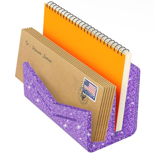 Beego Envelope and Mail Organizer Countertop - 2 Compartments Glitter Purple Acrylic Desk Organizer Letter Holder Desktop File Sorter Bill Document Folder Rack for Office, Home, School - color: Glitter Purple, size: 2 Compartments