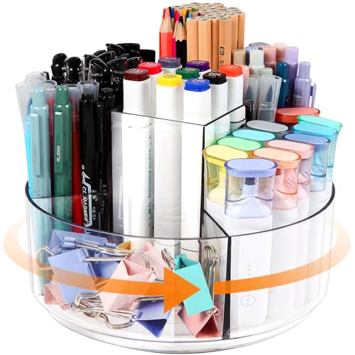 Rotating Pencil Holder for Desk, 5 Slots 360-Degree Spinning Acrylic Pen Holder for Desk, Marker Holder Caddy Art Supply Organizer Pen Organizer for Office Home School - color: Large Size