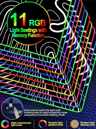 XXL Mouse Pad with Phone Holder - Black, RGB Desk Mat with 15W Fast Charging, LED Gaming Mousepad with 11 Light Colors, Waterproof Non-Slip Pad for Office & Home (Topographic) - color: Topographic