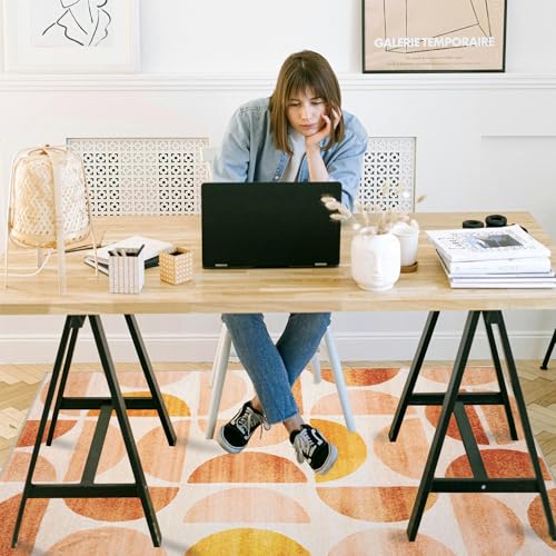 Office Chair Mat for Hardwood Floor, 48"x36" Easy Glide Computer Desk Mat Protector for Rolling Chair Under Desk Rug Nonslip Backing, Machine Wash (Modern) - color: Orange Circle, size: 36"x48"