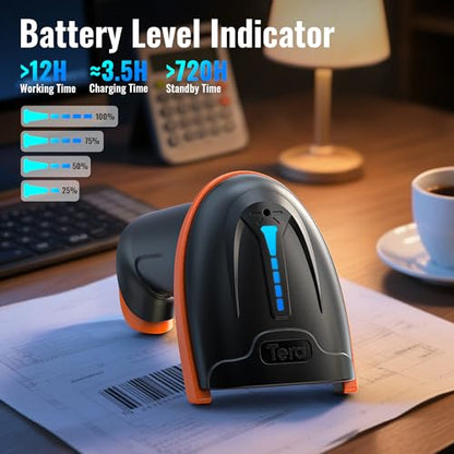 Tera Barcode Scanner 2D Wireless with Stand: Battery Indicator, D5100-Z - color: 2D with stand