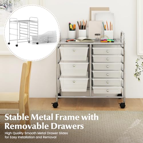 RELAX4LIFE 9 Drawer Rolling Storage Cart - Mobile Drawer Carts for Craft Art Supply Paper Salon, Utility Cart on Wheels for Classroom Teacher School Office, Rolling Cart with Drawers (Clear) - color: Clear, style: 9 Drawers