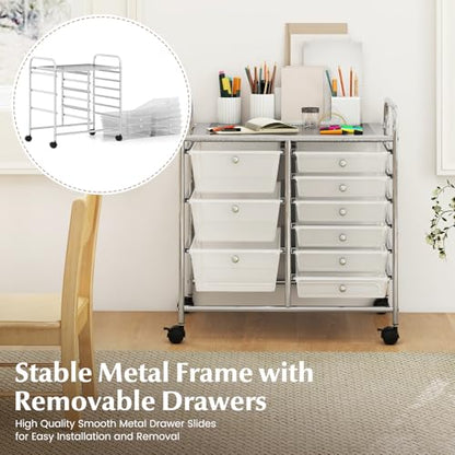 RELAX4LIFE 9 Drawer Rolling Storage Cart - Mobile Drawer Carts for Craft Art Supply Paper Salon, Utility Cart on Wheels for Classroom Teacher School Office, Rolling Cart with Drawers (Clear) - color: Clear, style: 9 Drawers