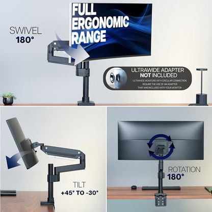 VIVO Premium Aluminum Tall Extended Monitor Arm for Ultrawide Monitors up to 49 inches and 33 lbs, USB Single Desk Mount Stand, Pneumatic Height Adjust, Max VESA 100x100, Black, STAND-V101GTU - size: tall, style: USB