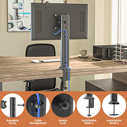 HEMUDU Single Desk Monitor Arm Mount Stand Fit for 13 inch to 32 inch Flat Curved Computer Screen with Swivel, Height Adjustable, Rotation,Holds up to 77lbs, Black - size: 13 inch - 32 inch