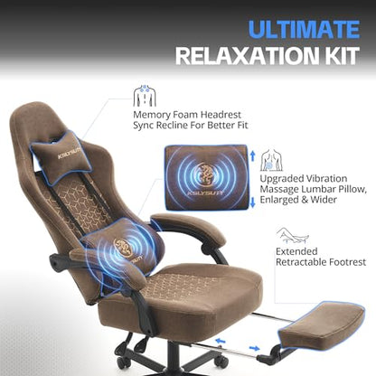 Desk Computer Gaming Chair - Ergonomic Game Office Chair with Extended Footrest and Massage Lumbar Support, Home Gamer Video Game Chairs with Spring Cushion for Adults (Pro Brown Leather) - color: Pro Brown Leather