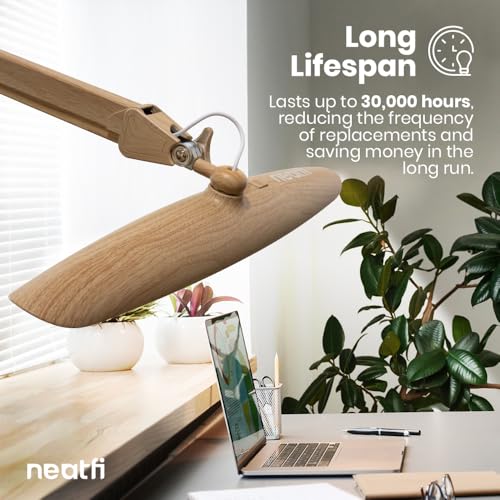 Neatfi LED Desk Lamp, 2200 Lumens, 24W, 20-Inch Head (Brown Wood) - color: Brown Wood, size: Non-CCT with Clamp