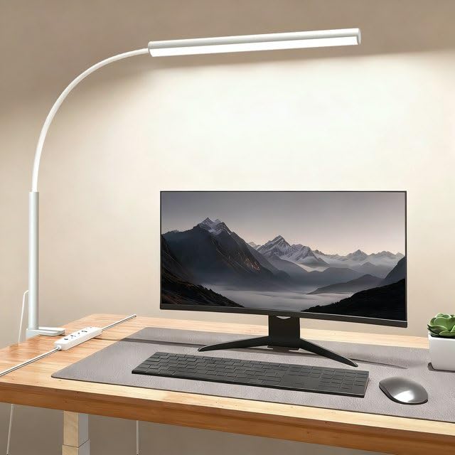 LED Desk Lamp with Clamp, 1200 Lm Eye-Caring Desk Light for Home Office,Pro - color: White, size: Plus