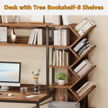 YOMILUVE 52" Computer Desk with Bookshelf, 3 Drawers ＆ Hutch for Bedroom | Office Desk with Printer Shelf, Study Writing Desk with Storage Shelves, Rustic Brown - color: Rustic Brown