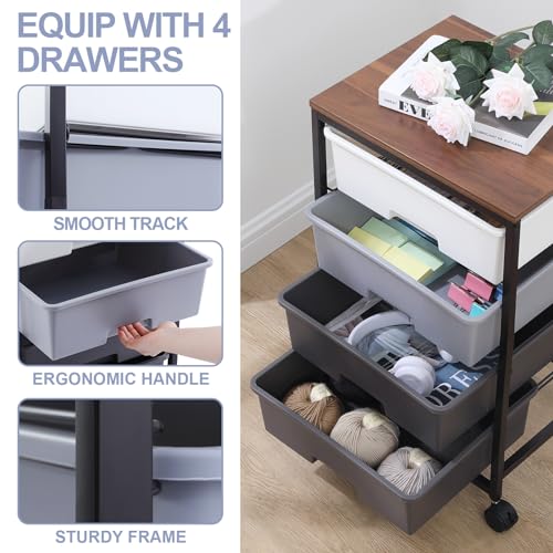 SYKIARIOL Utility Cart with 4 Drawers, Light Grey - color: Light Grey, size: 4 Drawers
