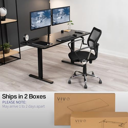 VIVO Manual Height Adjustable 60 x 24 inch Stand Up Desk, Black Solid One-Piece Table Top, Black Frame, Standing Workstation with Foldable Handle, DESK-KIT-MB6B | Manual, Holds 110 lbs, Sit Stand, Height Adjustable, Solid One-Piece Table Top, Home Office,