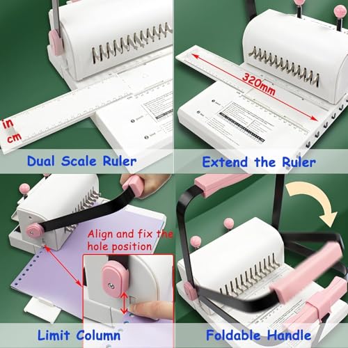Electric Hole Puncher Double Coil Binding Machine with Ruler - Punches Up to 20 Sheets for Notebooks, DIY Projects, and Paper Crafting