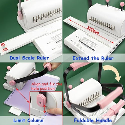 Electric Hole Puncher Double Coil Binding Machine with Ruler - Punches Up to 20 Sheets for Notebooks, DIY Projects, and Paper Crafting