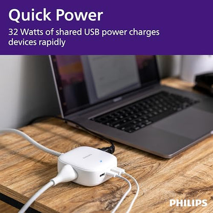 Philips Desktop Charging Station, 2 AC Outlet Extender, 2 USB-A, 1 USB-C