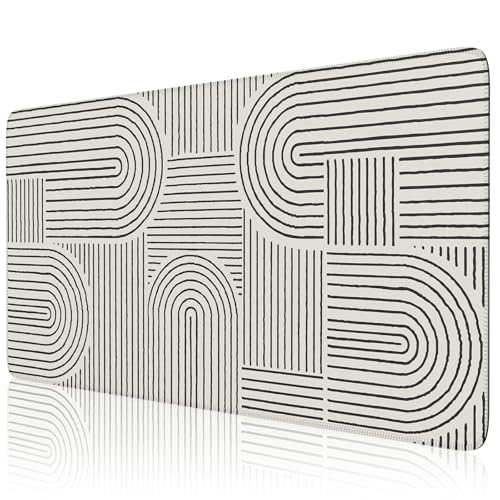 iCasso White Desk Matt for Desktop, Cute Desk Pad Mat, White - color: Line-White