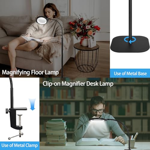 12X Large Floor Magnifying Glass with Light and Stand, 3-in-1 Floor Lamp