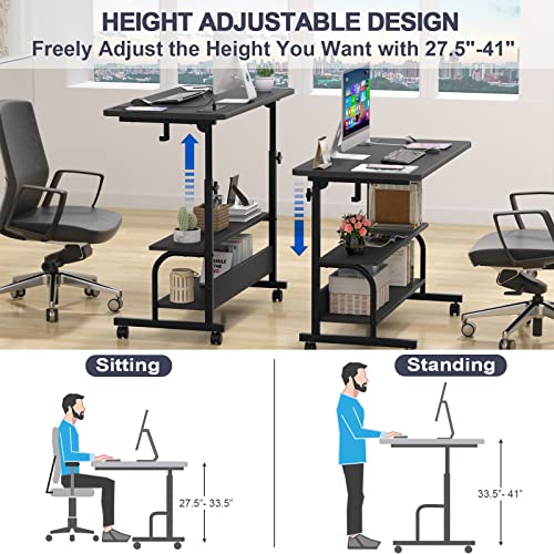 Armocity 32" Rolling Standing Desk with Charging Station for Couch Bed - color: Black, size: 32''