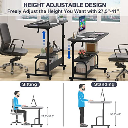 Armocity 32" Rolling Standing Desk with Charging Station for Couch Bed - color: Black, size: 32''