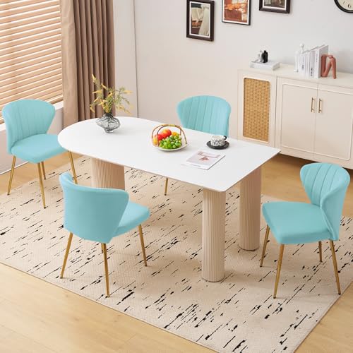 Velvet Dining Chairs Set of 2, Modern Upholstered Vanity Chairs with Golden Metal Legs for Dining Room Kitchen Vanity Patio (Teal) - color: Teal