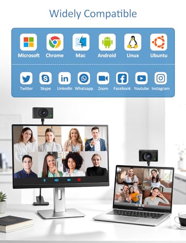 Webcam for PC, Streaming Camera, Web Camera for Desktop/Laptop Computer Webcam with Microphone, Plug and Play USB Web Cam with Bracket, Manual Focus, for Live Streaming, Video Calls