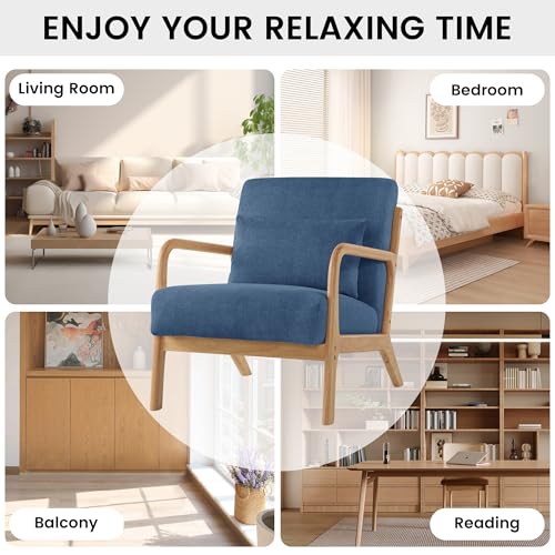 Mid Century Modern Accent Chair Set of 2, Upholstered Chair for Living Room, Accent Chair with Lumbar Pillow Solid Wood Frame Reading Chair Armchair for Bedroom Small Spaces, Blue - color: Blue