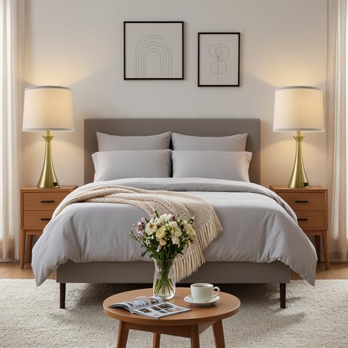 Touch Table Lamps Set of 2, 21" Bedside Lamps with USB C+A | 3 Way Dimmable Nightstand Lamps with Linen Shades, 2 LED Bulbs Included, Touch Lamp for Living Room, Bedroom and End Tables - color: Gold & White Shade