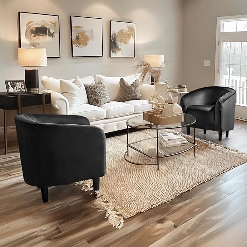 Yaheetech Velvet Accent Chairs, Compact Furry Barrel Chairs with a Curved Silhouette for Small Spaces, Living Room, Bedroom, Black - color: Black (Velvet), style: without Ottoman