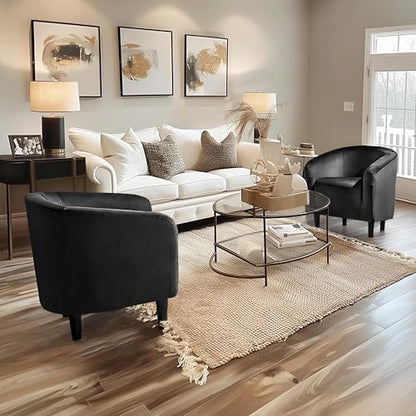 Yaheetech Velvet Accent Chairs, Compact Furry Barrel Chairs with a Curved Silhouette for Small Spaces, Living Room, Bedroom, Black - color: Black (Velvet), style: without Ottoman