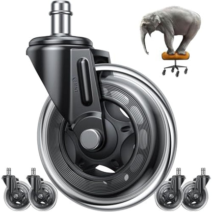 Office Chair Wheels Replacement, 3" Heavy Duty Rubber Caster Wheels for Hardwood Floors and Carpet, Quiet & Safe Wheels for Rolling Chair Set of 5, Easy Installation with Universal Fit