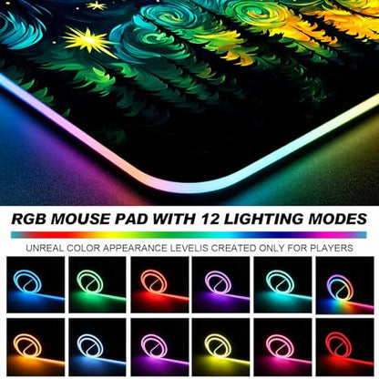 RGB Starry Night Forest Dragon Gaming Desk Mat & Mouse Pad, XL - color: Rgb-w05