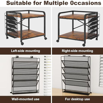 24"x20" Printer Stand with Hanging File Holder & Wheels, Brown - color: Rustic Brown, size: Extra Large