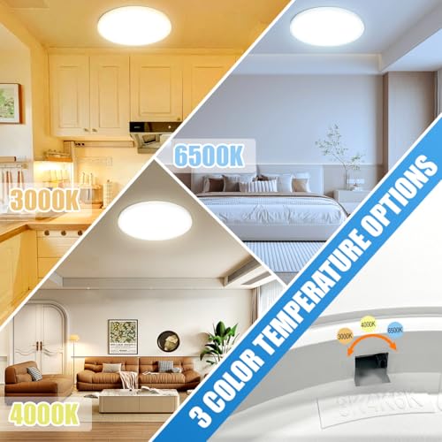 Allsmartlife LED Flush Mount Ceiling Light Fixture 1-Pack, 18 inch 36W 4650lm Flat Ceiling Light, 3000K/4000K/6500K, Round Ceiling Light Fixture for Bedroom, Living Room, Kitchen - color: White, size: 18inch 1-Pack