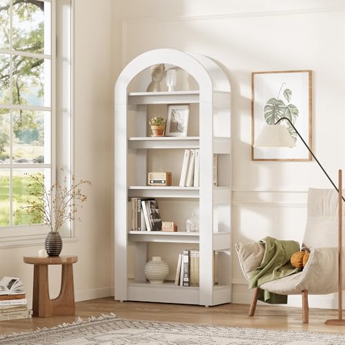 LITTLE TREE 5-Tier Bookshelf, Arch-Shaped Racks, Tall Standing Wooden Bookcase Display Shelf Modern Storage Solution (2, White) - color: White, size: 2