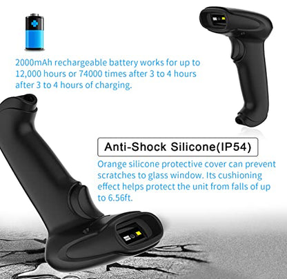 USB Wireless Barcode Scanner with Stand,Symcode Barcode Scanner Versatile 2-in-1 (2.4Ghz Wireless+USB 2.0 Wired) Rechargeable Cordless 1D Barcode Reader Handheld Bar Code Scanner