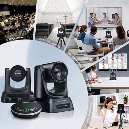 TONGVEO AI Wireless PTZ Camera System with Auto Tracking Built-in Receiver & Bluetooth Speakerphone, 5.8GHz 1080P 60fps Conference Camera with 3X Optical Zoom, for Church Zoom, OBS Meetings - color: black
