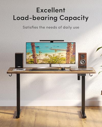 DESINO Standing Desk, 63 × 28 Inches Electric Height Adjustable, Sit and Stand Up, Computer Office Desk with Splice Board, Black Frame/Rustic Brown TOP - color: Rustic Brown, size: 63x28