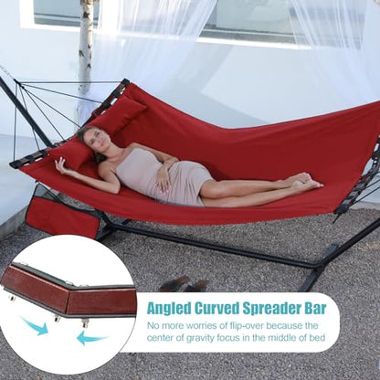 TegerDeger 12FT 2 Person Hammock with V Shaped Spreader Bar -Red - color: Red